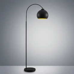 Lámpara arqueada Lindby Minali, negra, metal, 148 cm de altura, E27