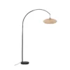 Lámpara arqueada Lindby Solvian, negro/natural, bambú, metal
