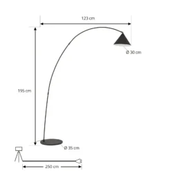 Lámpara arqueada Lindby Triangolo, negra, altura 195 cm, metal E27