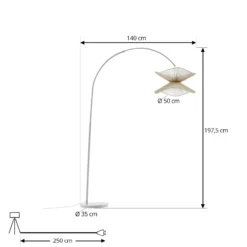 Lámpara arqueada Lindby Valdorin, beige, papel, 195 cm, IP20