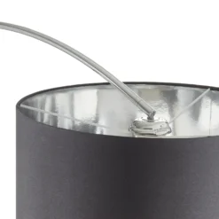 Lámpara arqueada Mara, metal, textil, cromo, negro