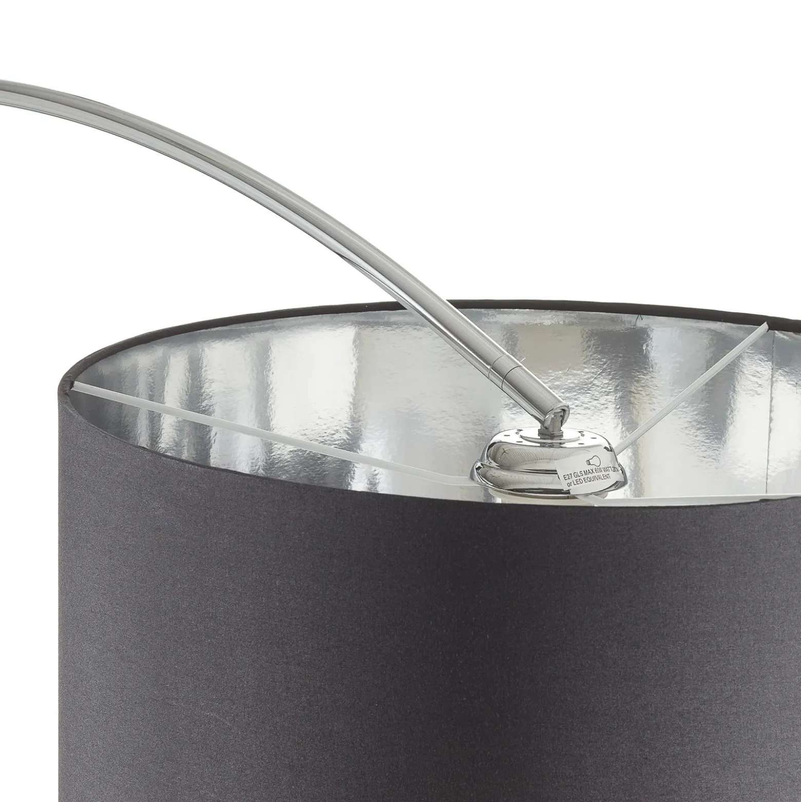 Lámpara arqueada Mara, metal, textil, cromo, negro