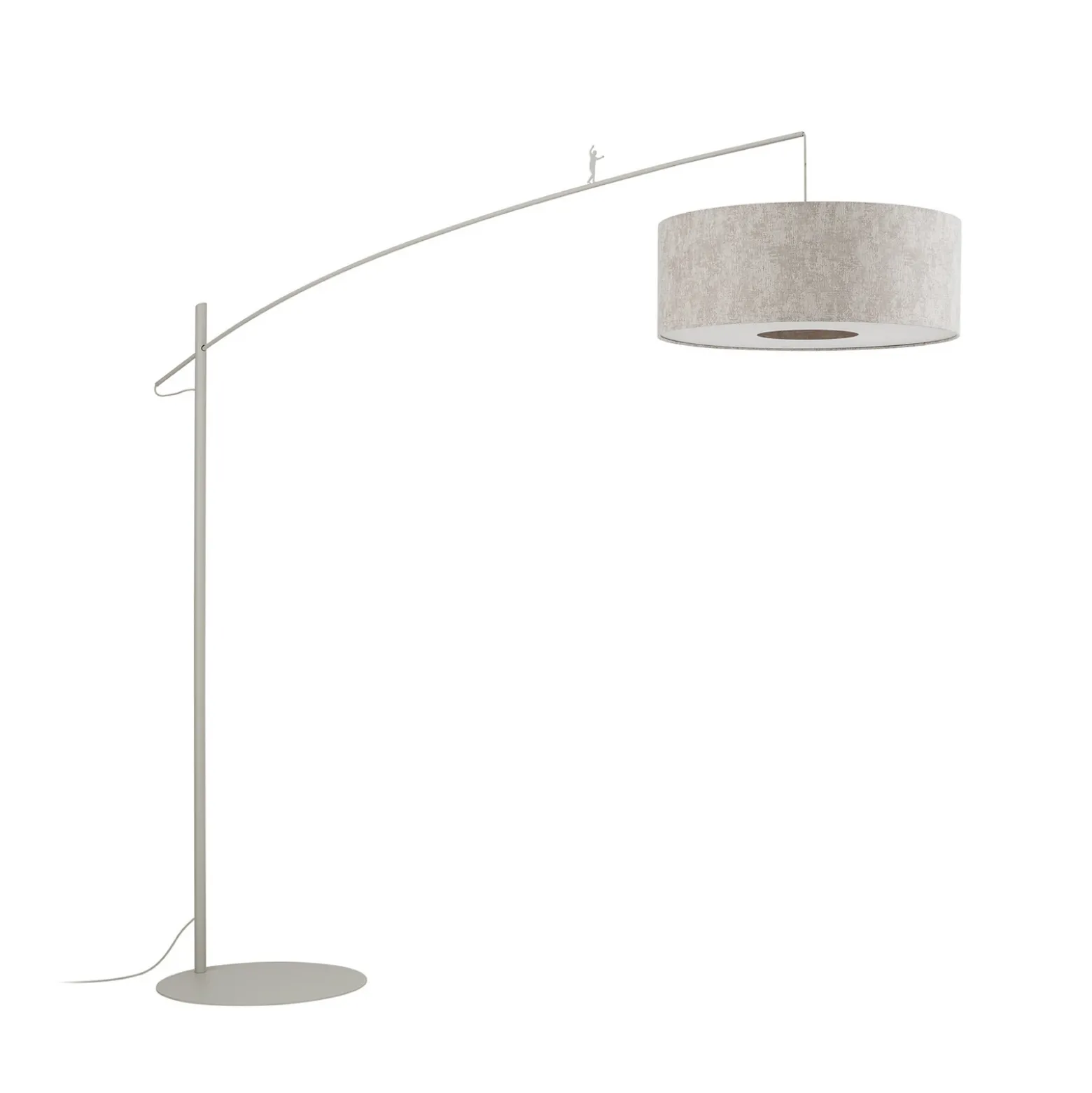 Lámpara arqueada Poise B, gris, acero, textil, alcance 255 cm