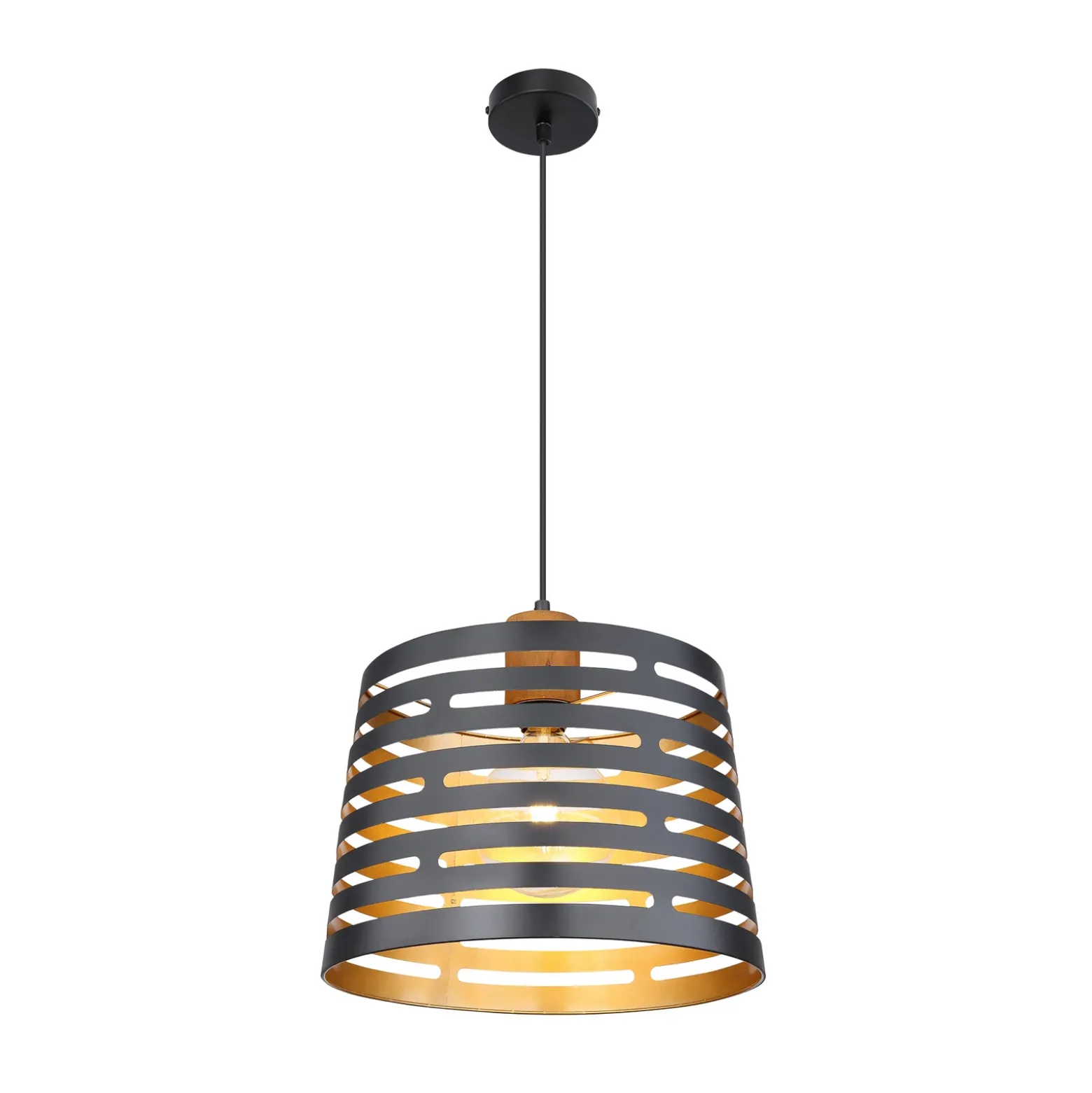 Lámpara colgante Ablona, Ø 35 cm, negro/dorado, metal