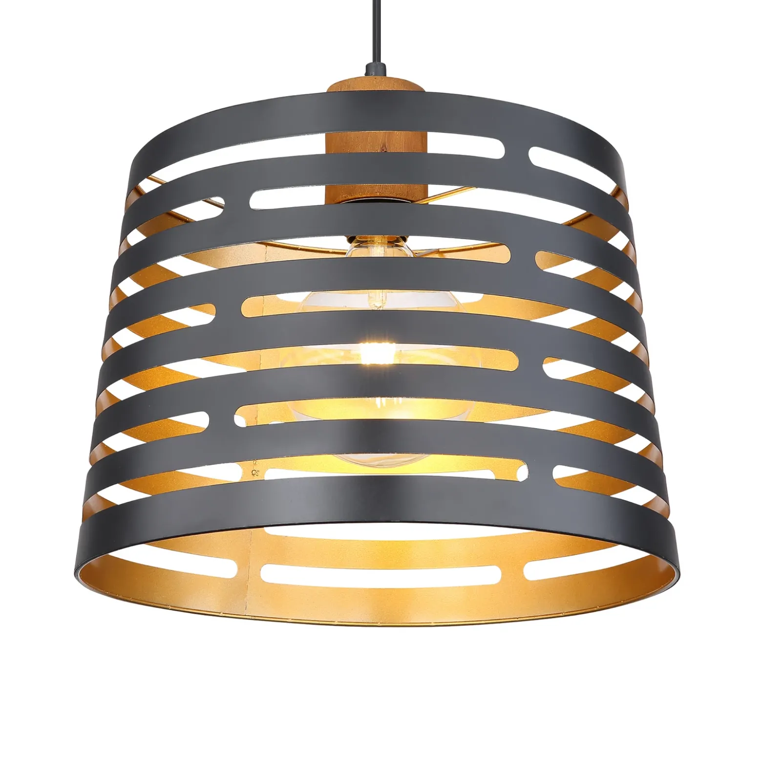 Lámpara colgante Ablona, Ø 35 cm, negro/dorado, metal