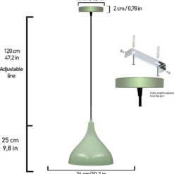 Lámpara colgante Adash, verde menta, metal, Ø 26 cm, E27