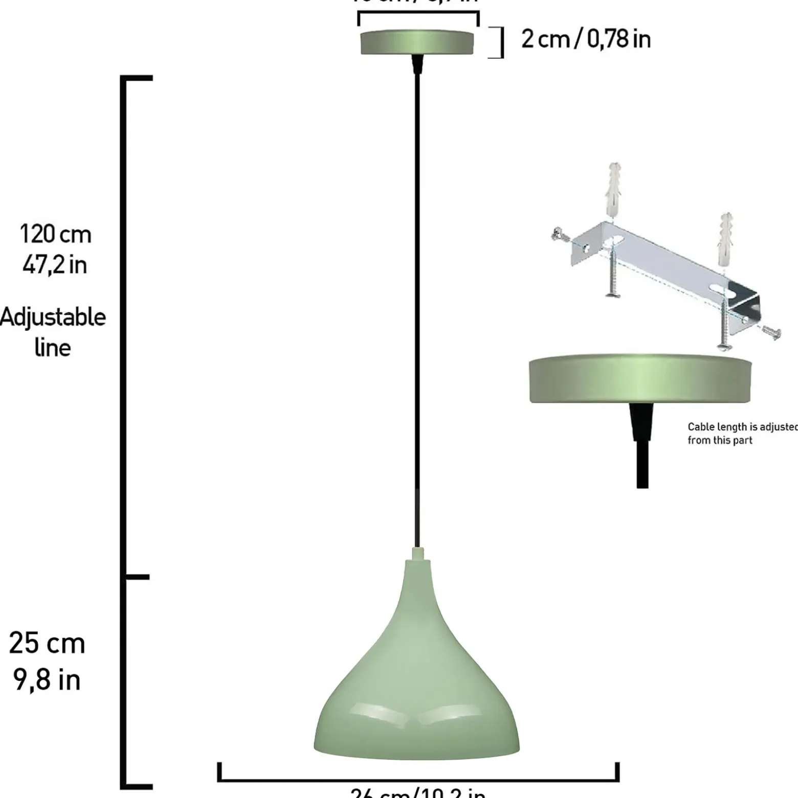 Lámpara colgante Adash, verde menta, metal, Ø 26 cm, E27