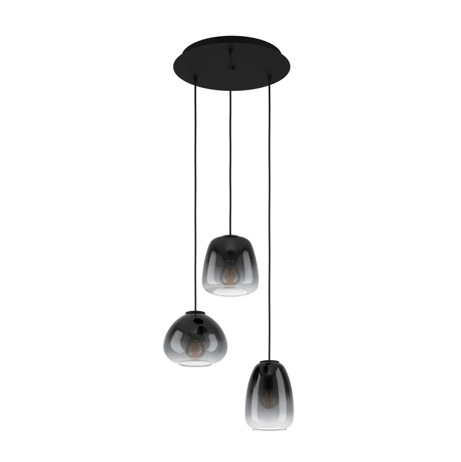 Lámpara colgante Aguilares, cristal ahumado, rondel de 3 luces