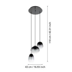 Lámpara colgante Aguilares, cristal ahumado, rondel de 3 luces