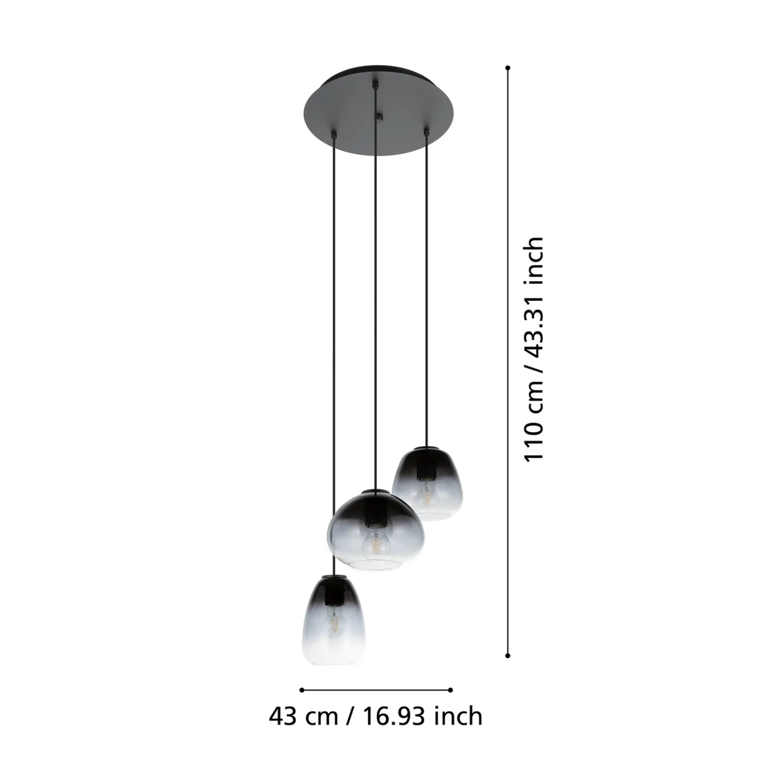 Lámpara colgante Aguilares, cristal ahumado, rondel de 3 luces