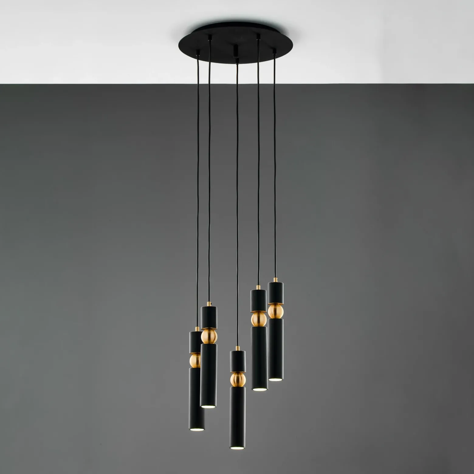 Lámpara colgante Alas, 5 luces, negro, metal, GU10