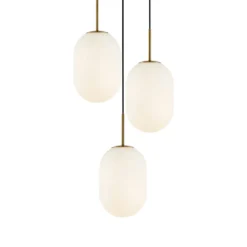 Lámpara colgante Alias, metal dorado, cristal opalino, 3 luces redonda
