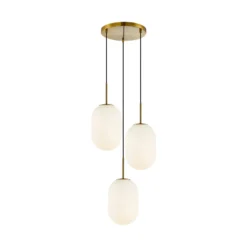 Lámpara colgante Alias, metal dorado, cristal opalino, 3 luces redonda