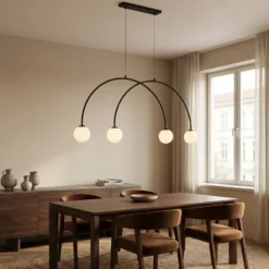 Lámpara colgante Alison, negro/blanco, 4 luces, forma de arco, 129 cm