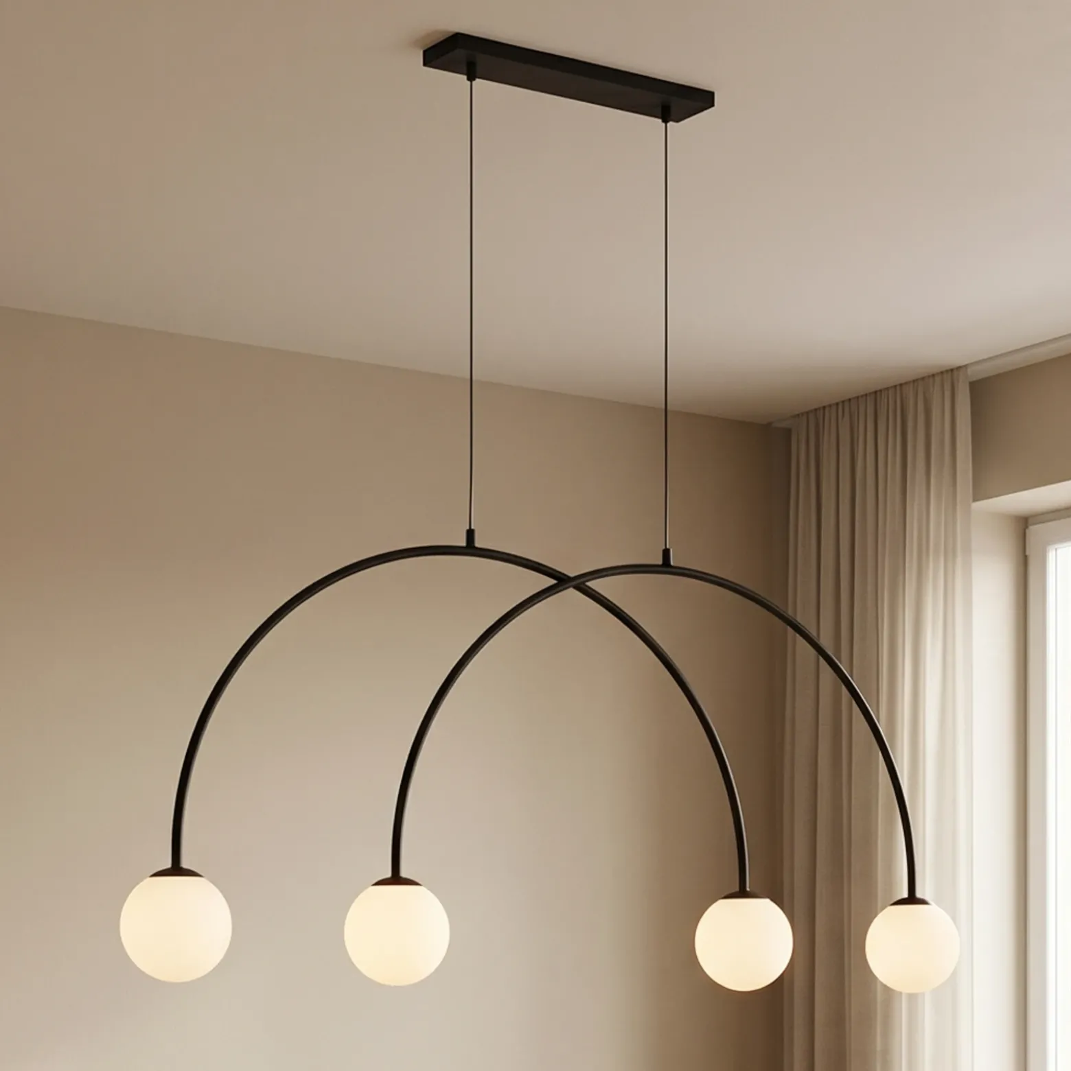 Lámpara colgante Alison, negro/blanco, 4 luces, forma de arco, 129 cm