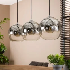 Lámpara colgante Allessandra, 3 luces, Ø 29 cm, gris humo, cristal