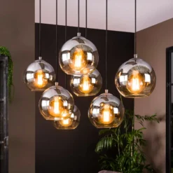 Lámpara colgante Allessandra, 7 luces, Ø 18 cm, gris ahumado, cristal