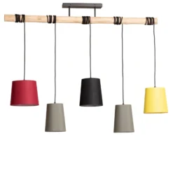 Lámpara colgante Amilia de Lindby, de tela, 5 luces, rojo/gris/amarillo, E27