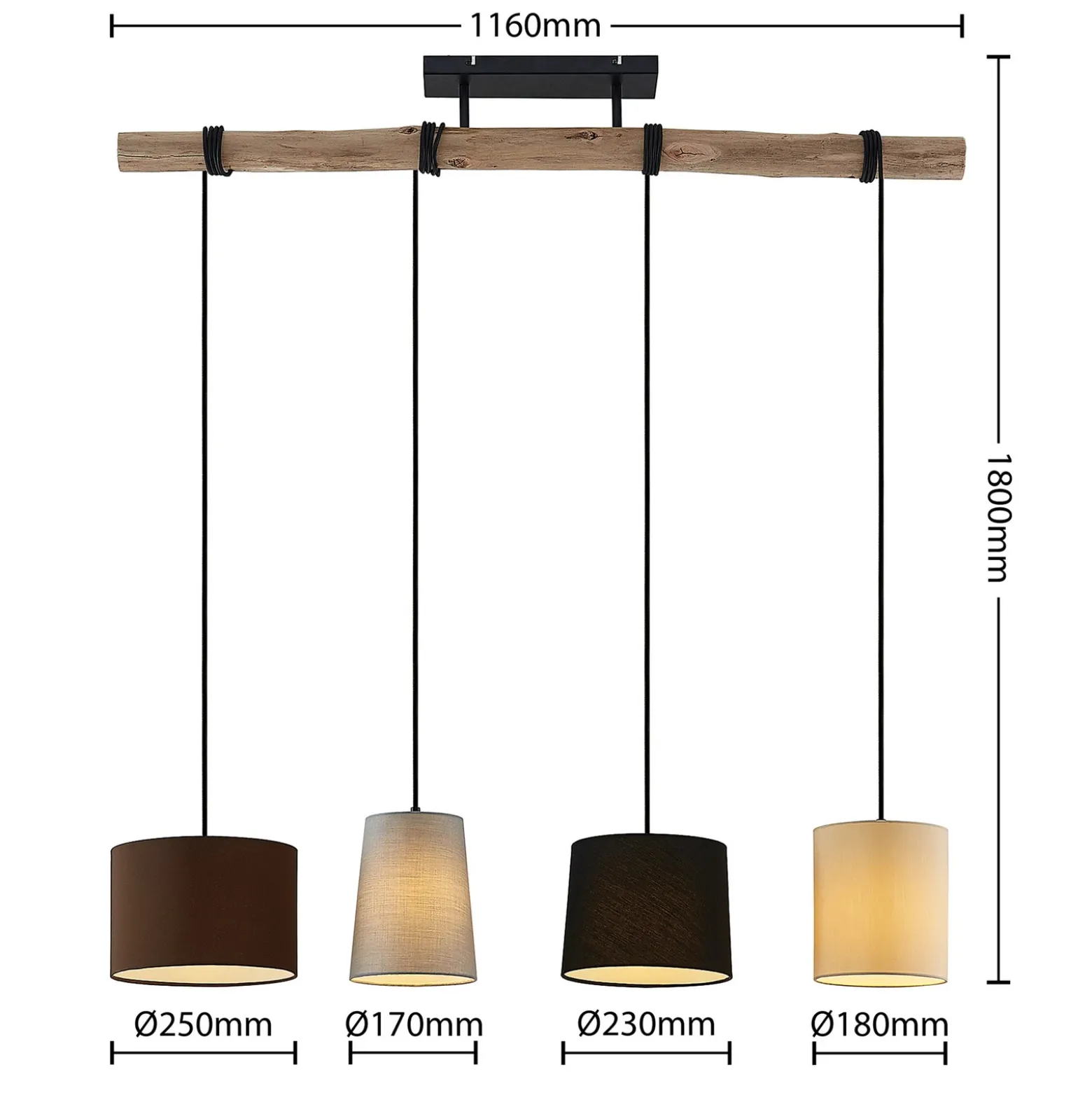 Lámpara colgante Amilia de Lindby, tela, 4 luces, gris/beige, E27