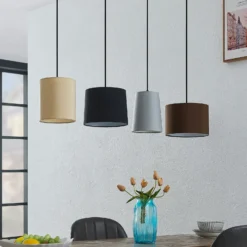 Lámpara colgante Amilia de Lindby, tela, 4 luces, gris/beige, E27