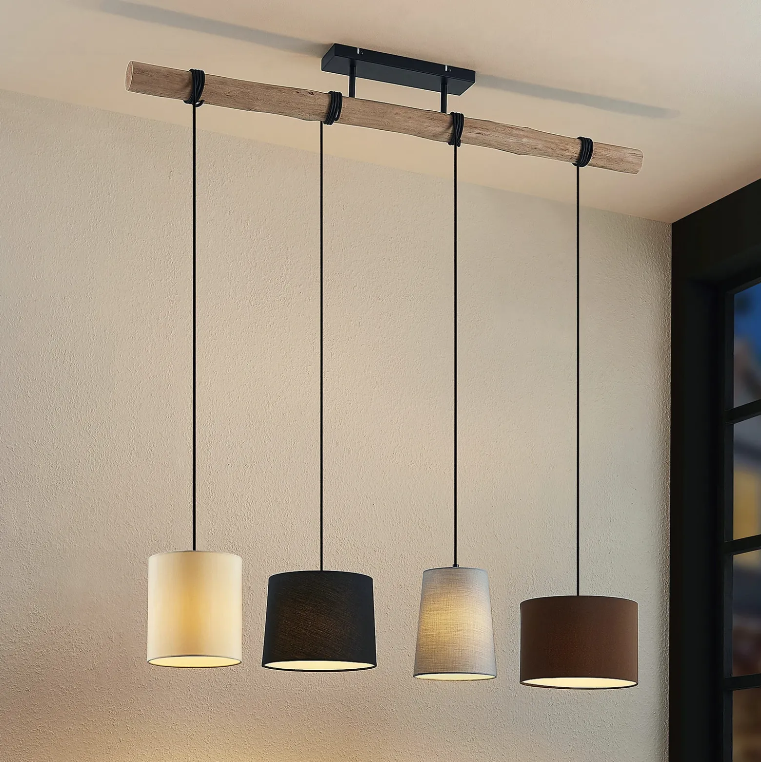 Lámpara colgante Amilia de Lindby, tela, 4 luces, gris/beige, E27