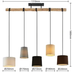 Lámpara colgante Amilia de Lindby, tela, 5 luces, gris/beige, E27