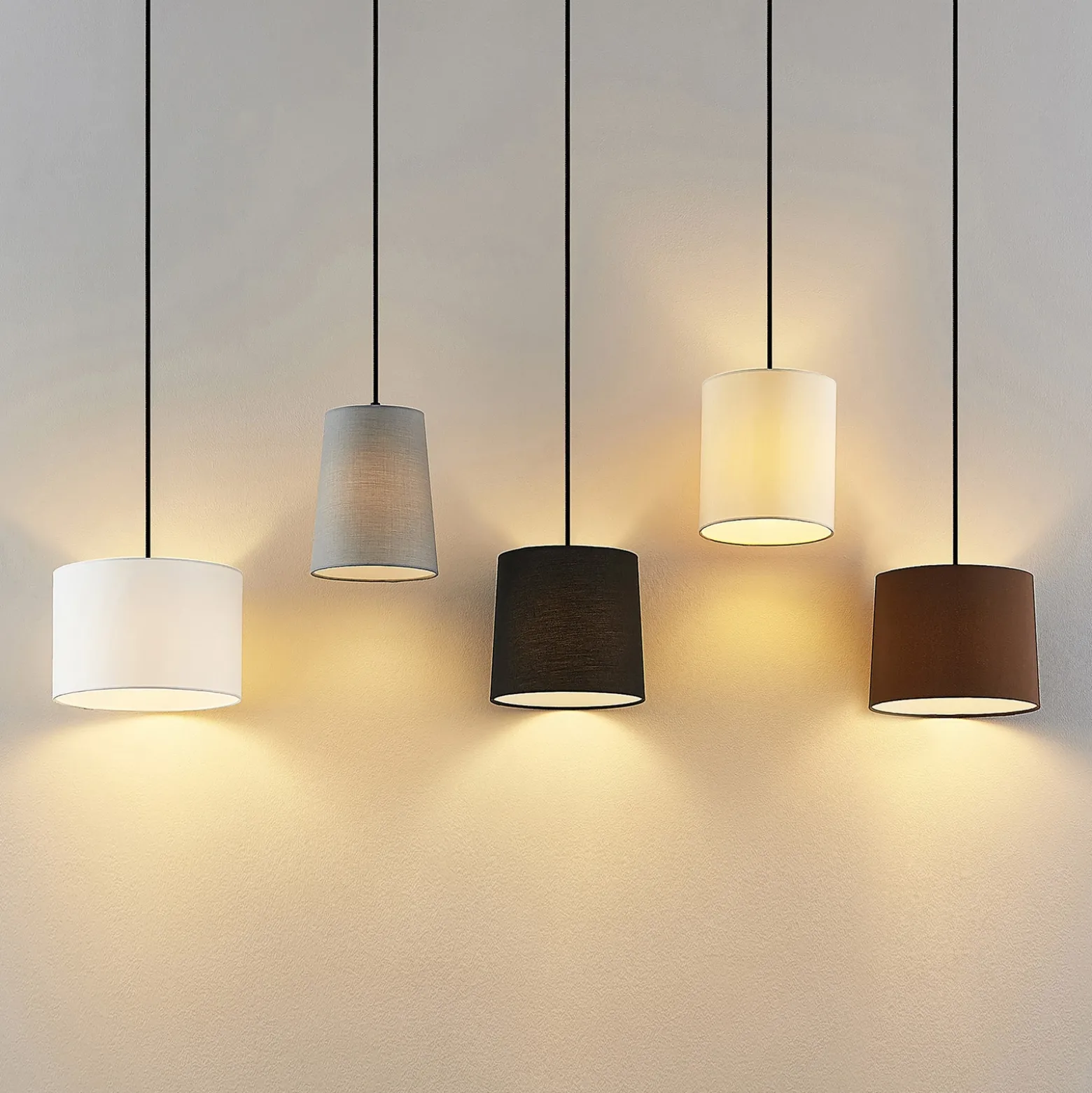 Lámpara colgante Amilia de Lindby, tela, 5 luces, gris/beige, E27