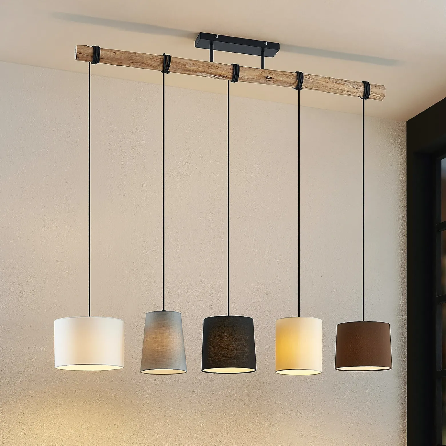 Lámpara colgante Amilia de Lindby, tela, 5 luces, gris/beige, E27