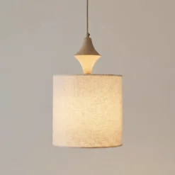 Lámpara colgante Amura, beige/arena, tela, Ø 25 cm, E27
