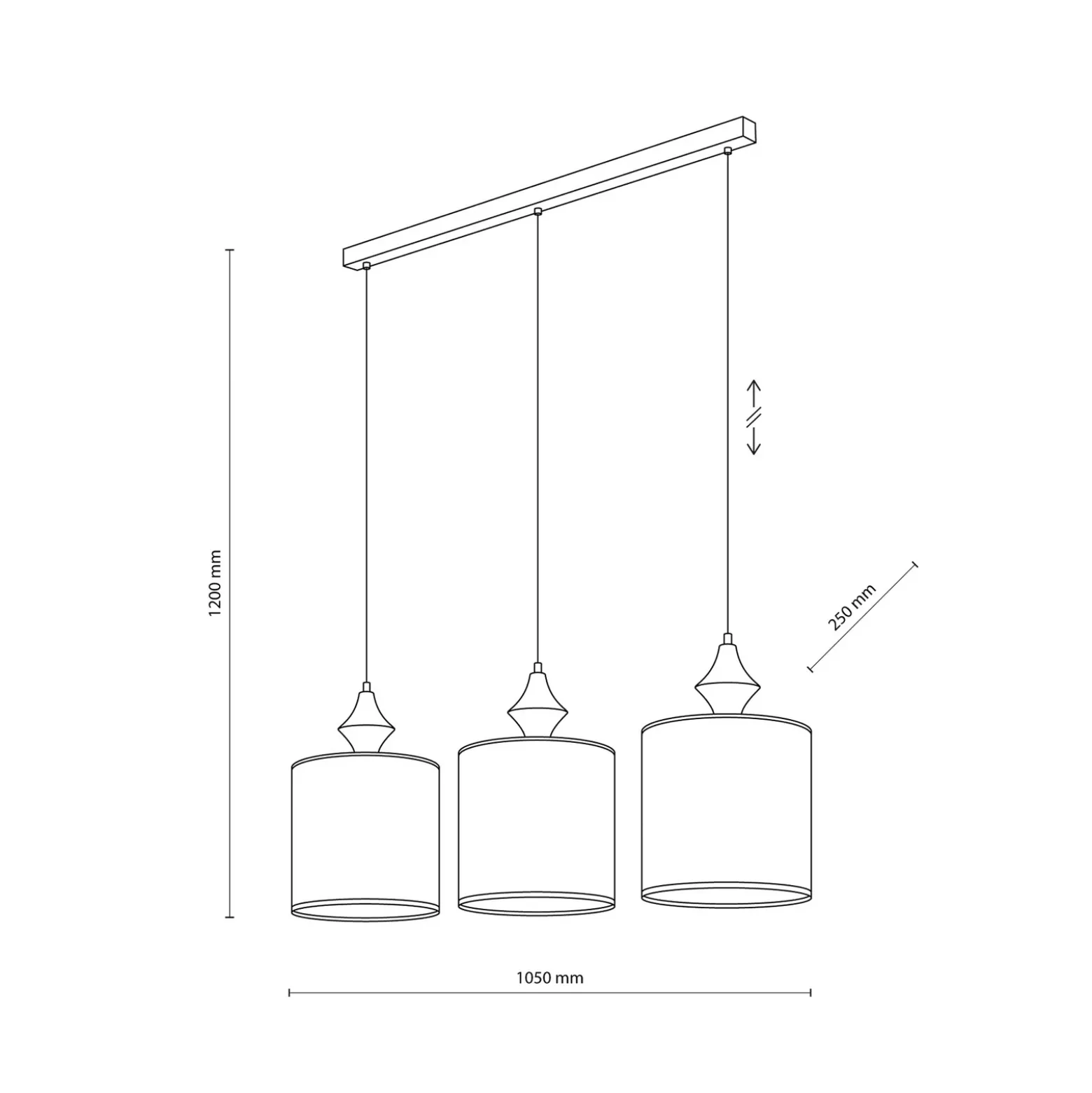 Lámpara colgante Amura, 3 luces, 105 cm de largo, beige/arena, E27