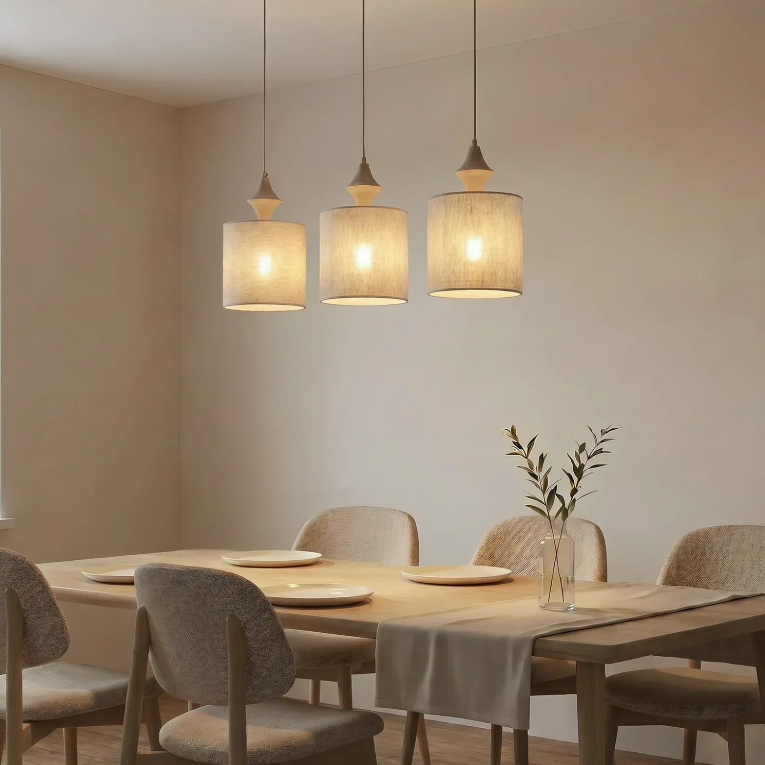 Lámpara colgante Amura, 3 luces, 105 cm de largo, beige/arena, E27