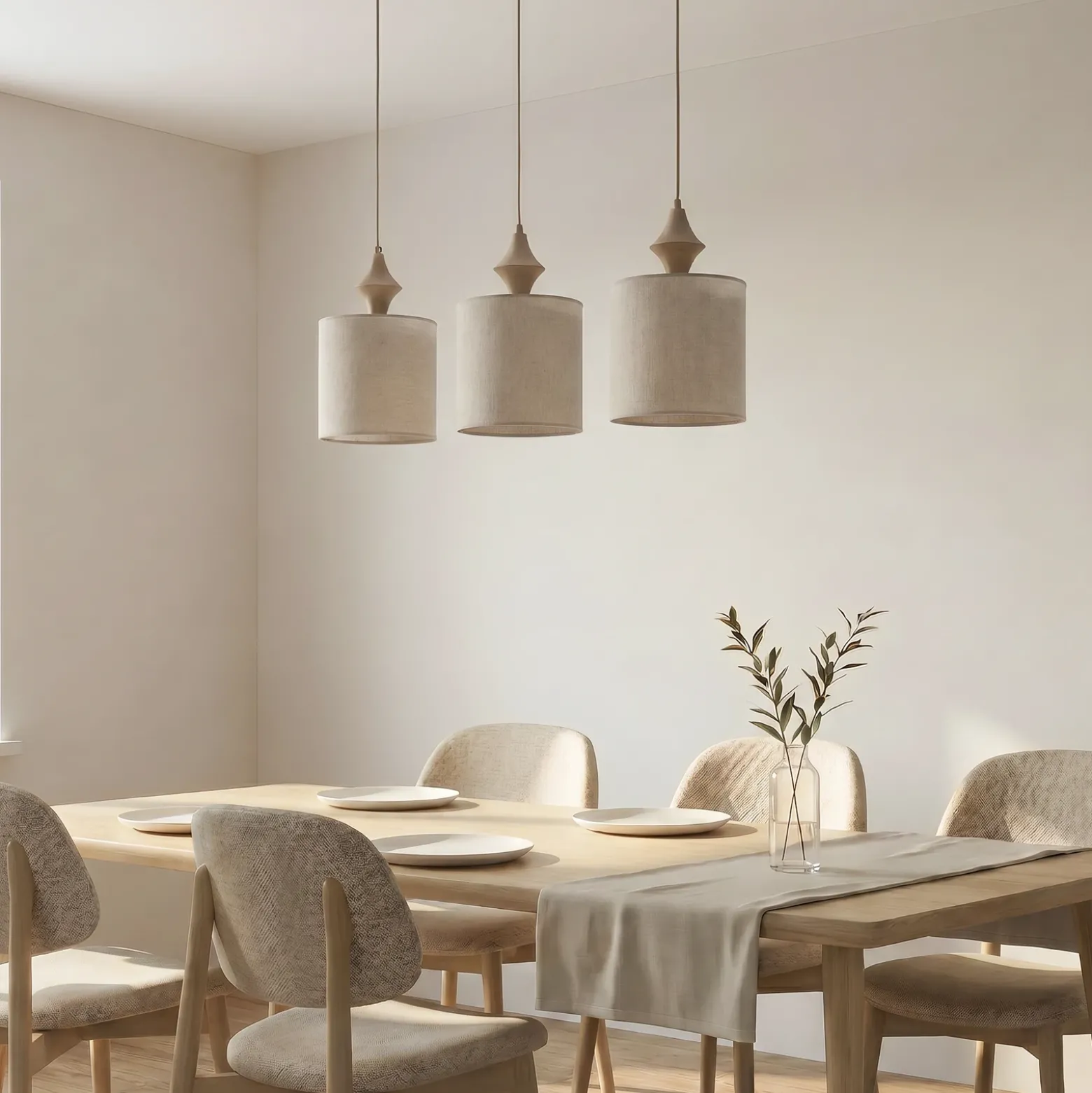 Lámpara colgante Amura, 3 luces, 105 cm de largo, beige/arena, E27