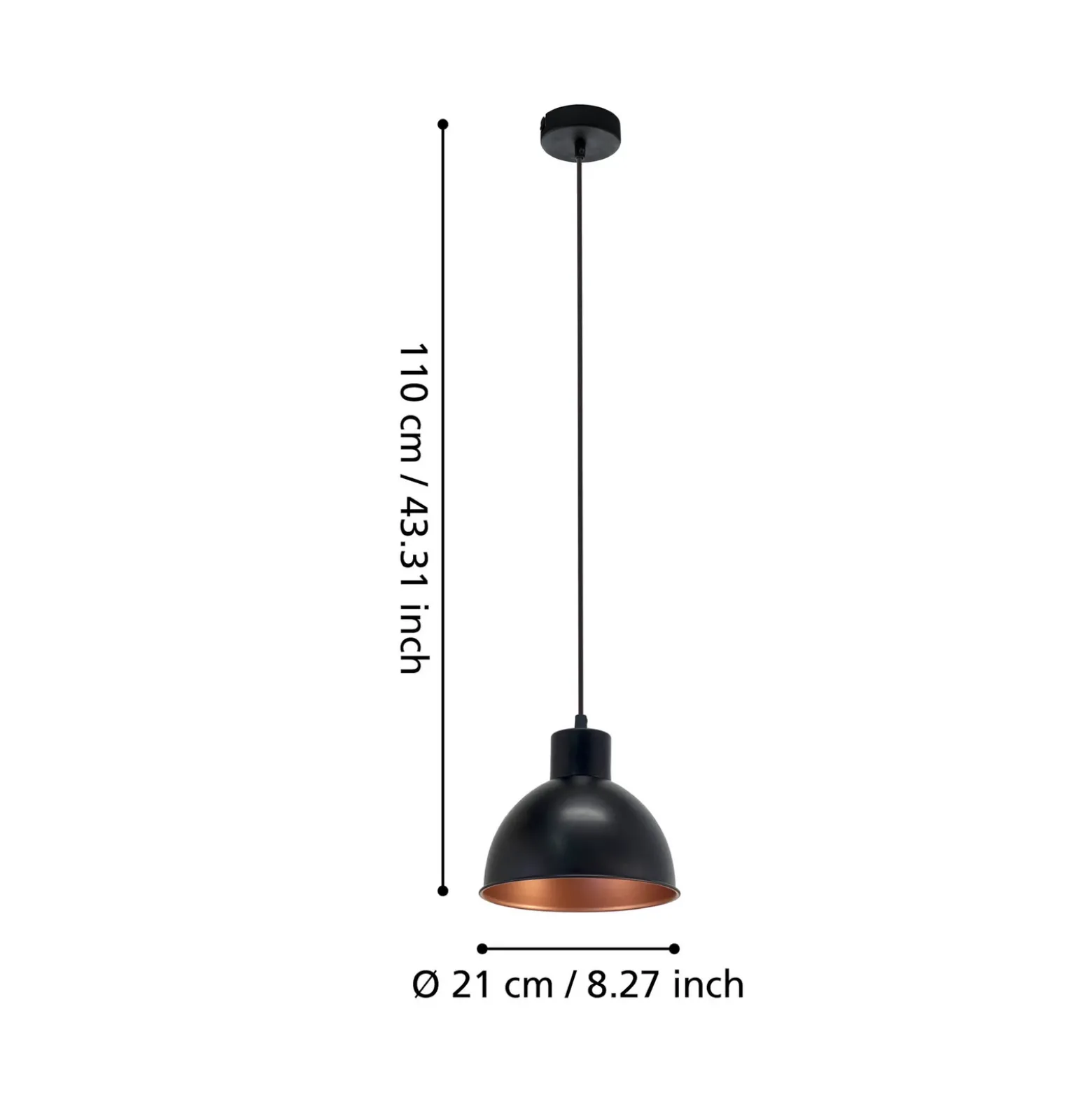 Lámpara colgante Andrin, negro, interior en cobre