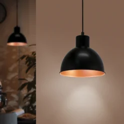 Lámpara colgante Andrin, negro, interior en cobre