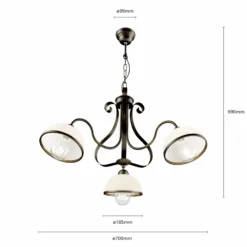 Lámpara colgante Antica de estilo rústico, 3 luces