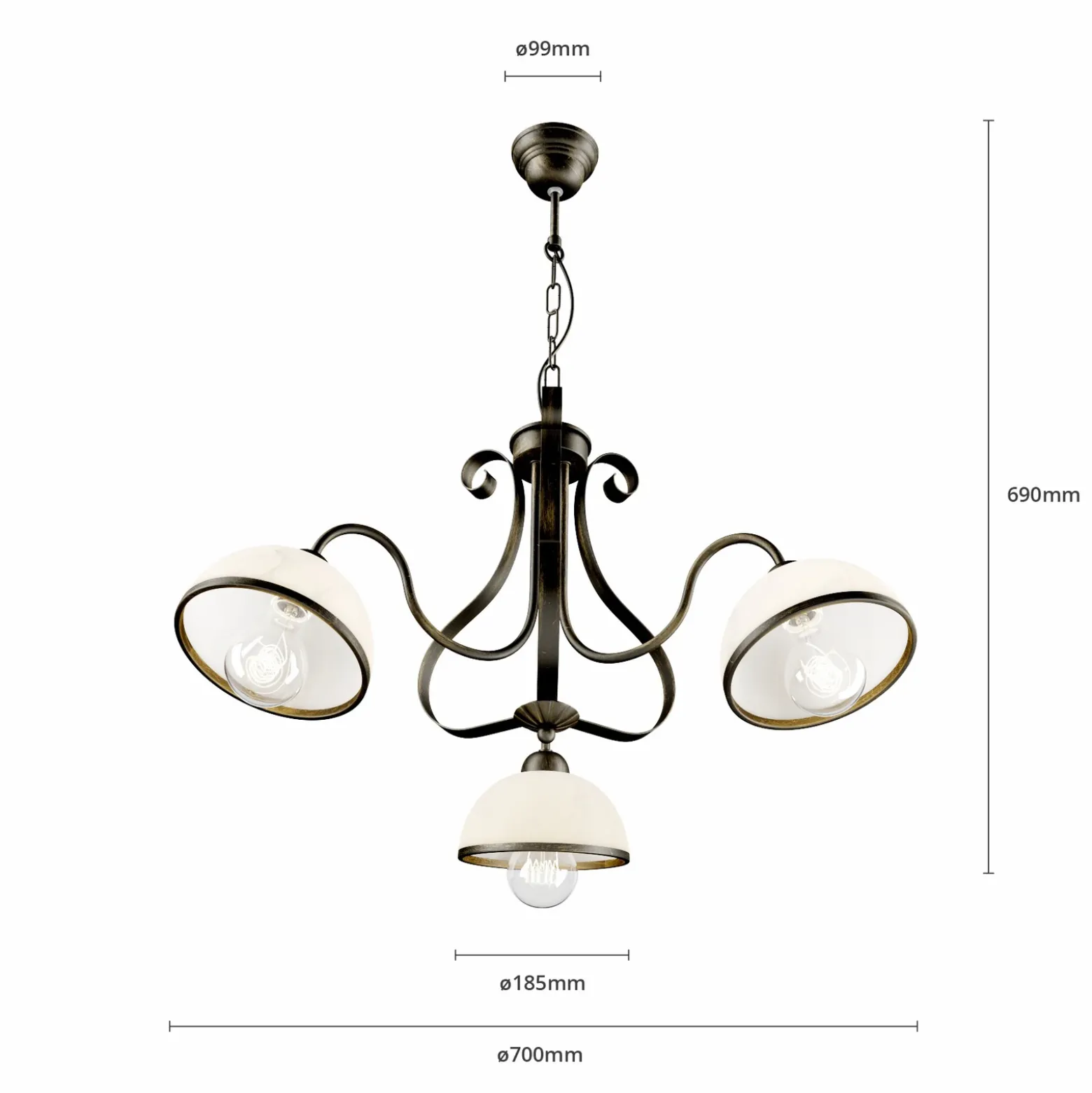 Lámpara colgante Antica de estilo rústico, 3 luces
