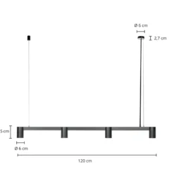 Lámpara colgante Arcchio Brinja, negro, 120 cm, 4 luces, GU10