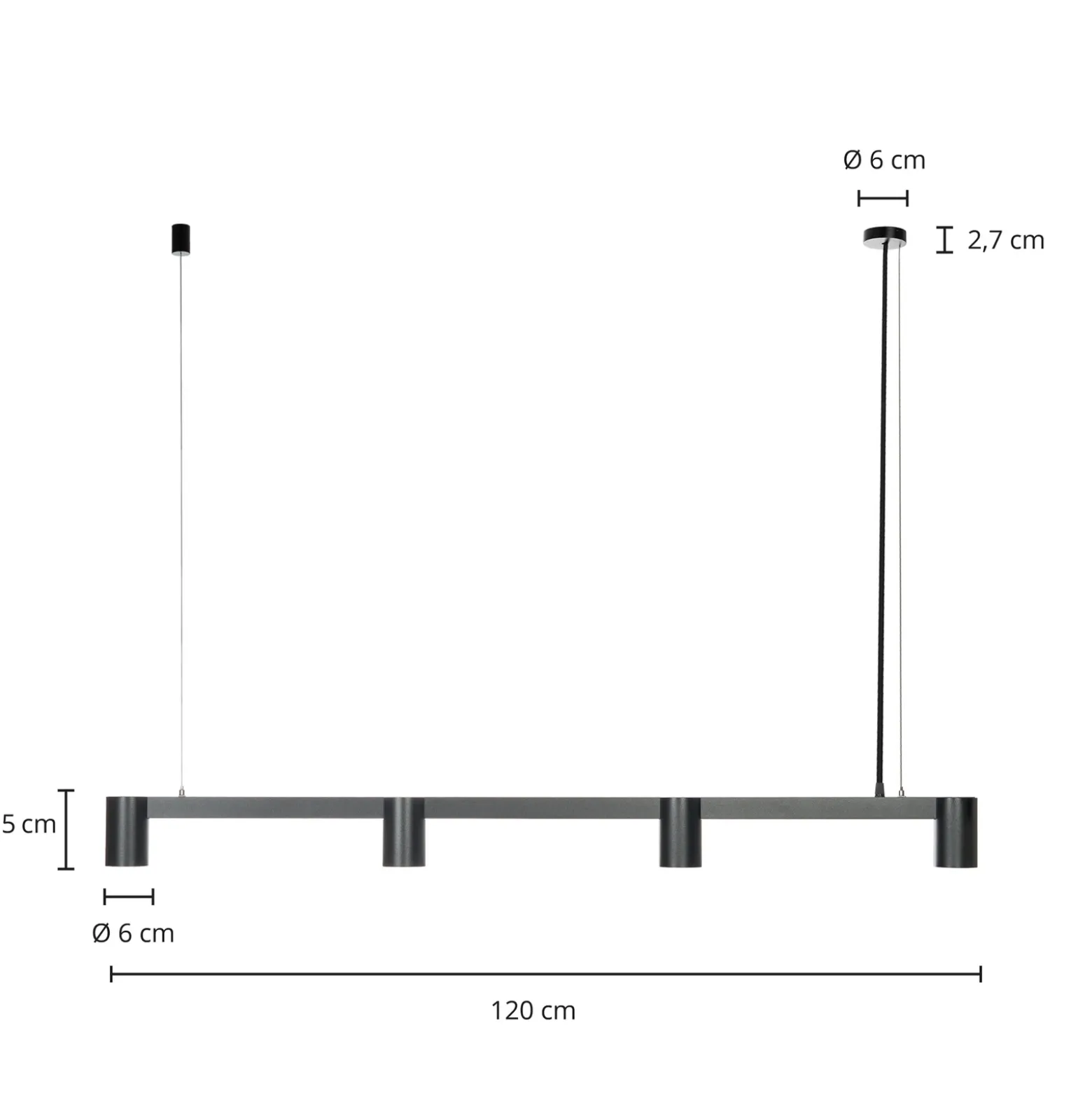 Lámpara colgante Arcchio Brinja, negro, 120 cm, 4 luces, GU10