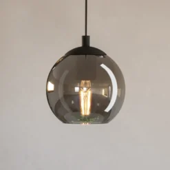 Lámpara colgante Ariscani, gris humo, Ø 20 cm, cristal, E27