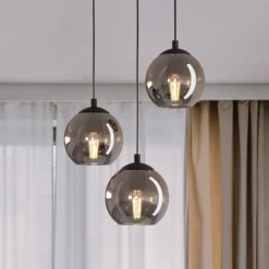 Lámpara colgante Ariscani, gris humo, Ø 43 cm, 3 luces, cristal, E27