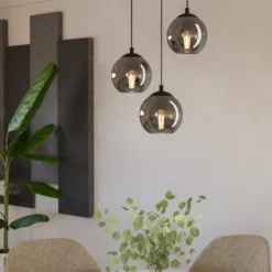 Lámpara colgante Ariscani, gris humo, Ø 43 cm, 3 luces, cristal, E27
