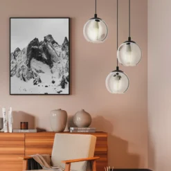 Lámpara colgante Ariscani, gris humo, Ø 43 cm, 3 luces, cristal, E27