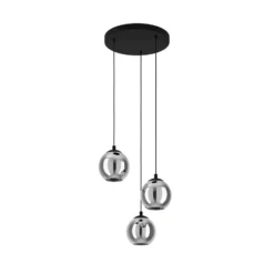 Lámpara colgante Ariscani, gris humo, Ø 43 cm, 3 luces, cristal, E27