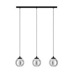 Lámpara colgante Ariscani, gris humo, longitud 77 cm, 3 luces de cristal E27