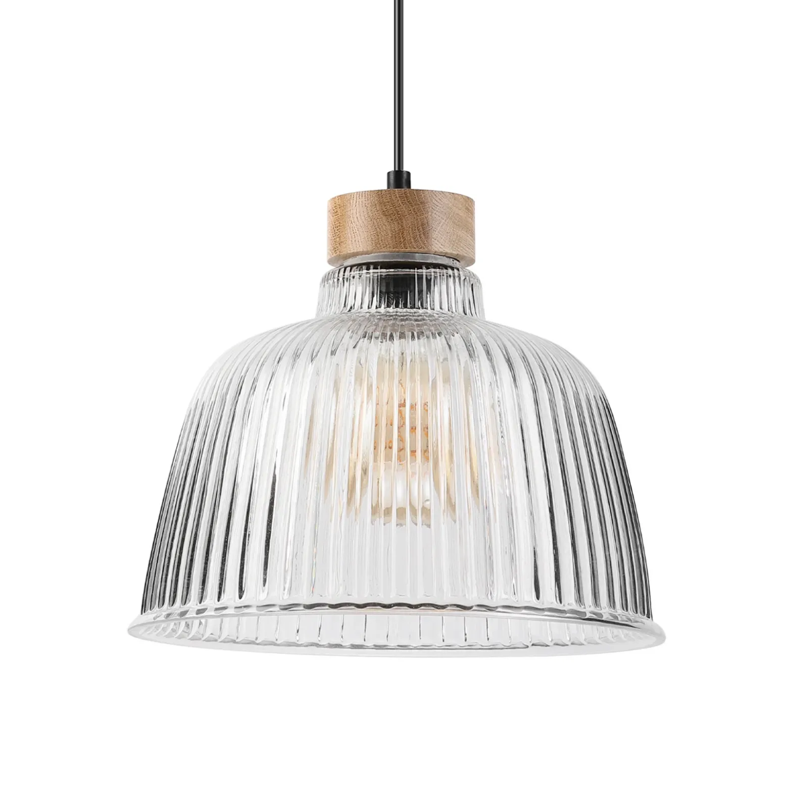 Lámpara colgante Asta, madera de roble/cristal, Ø 28 cm, E27