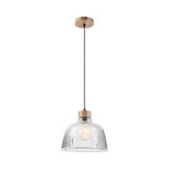 Lámpara colgante Asta, madera de roble/cristal, Ø 28 cm, E27