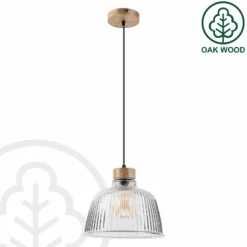 Lámpara colgante Asta, madera de roble/cristal, Ø 28 cm, E27