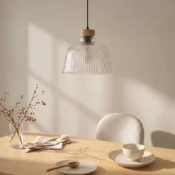 Lámpara colgante Asta, madera de roble/cristal, Ø 28 cm, E27