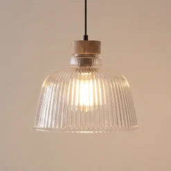 Lámpara colgante Asta, madera de roble/cristal, Ø 28 cm, E27