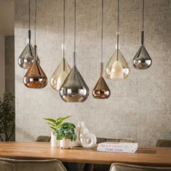 Lámpara colgante Aurelie mixta, 7 luces, cristal, multicolor